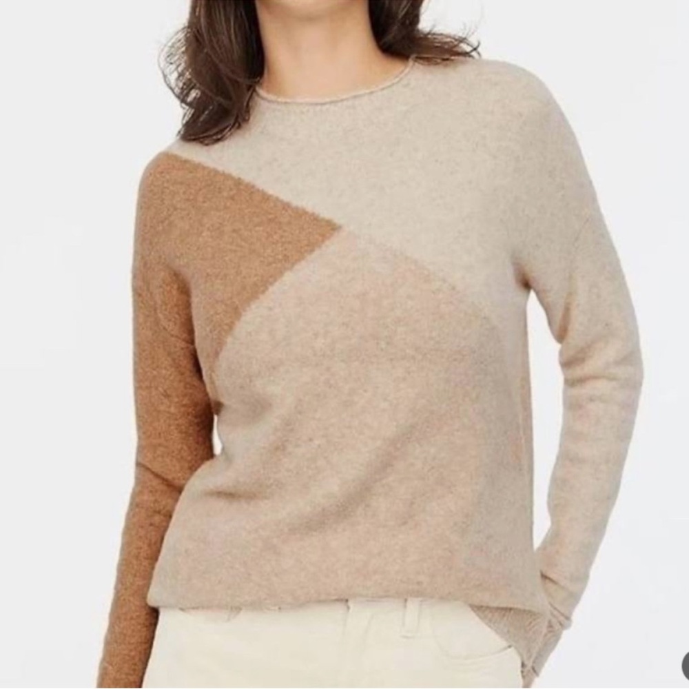 J. Crew Factory Beige and Natural Color-block Mock-neck Women's Sweater